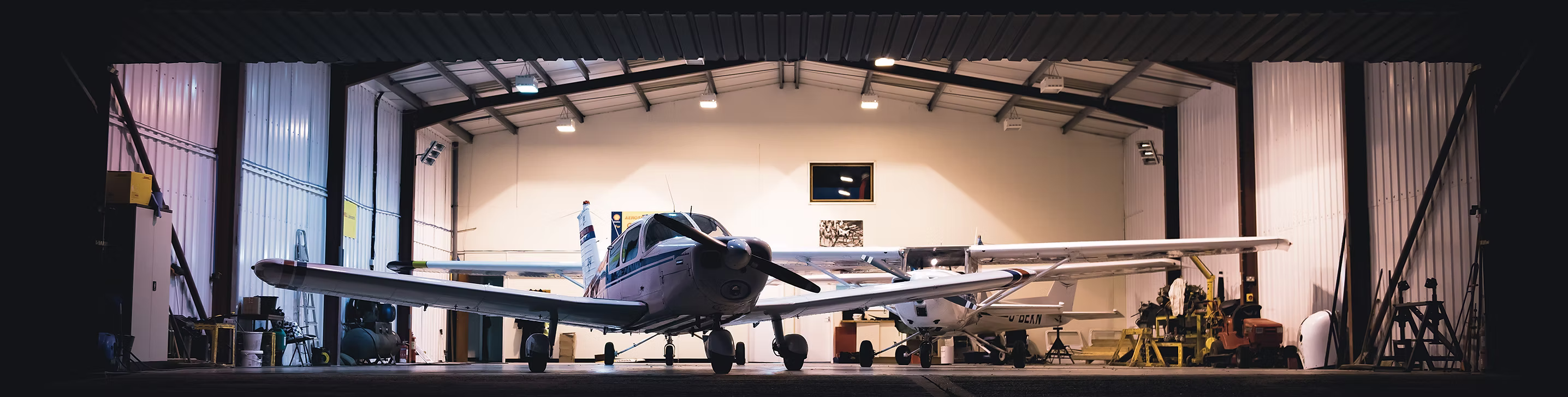 Aircraft fleet lined up at airfield